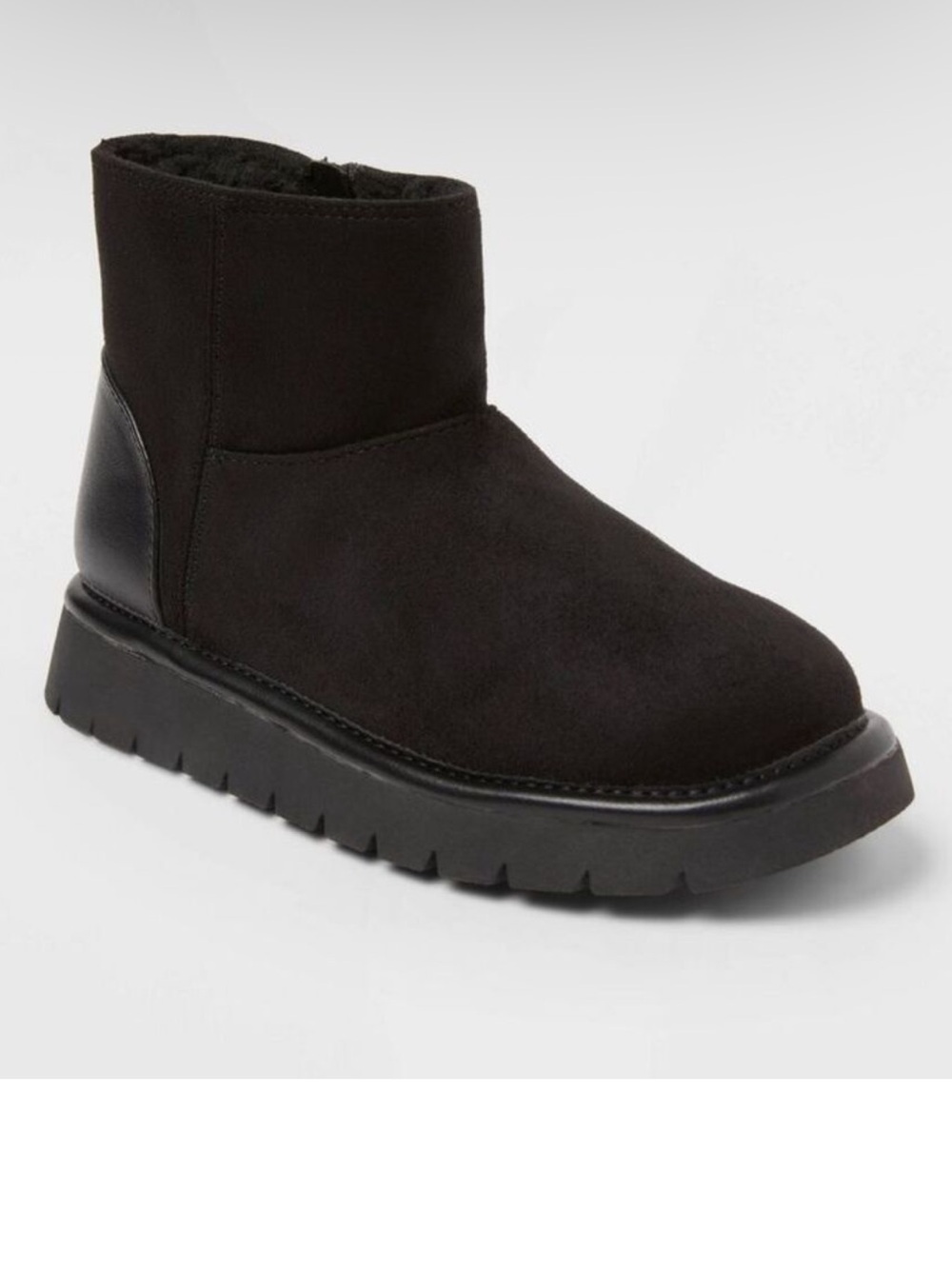 Girls Black Suede Chunky Platform Winter Boot